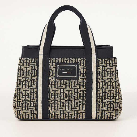 Tommy Hilfiger Logo Jacquard Canvas Tote Bag with Striped Handles – Classic Desi - Picture 1 of 7